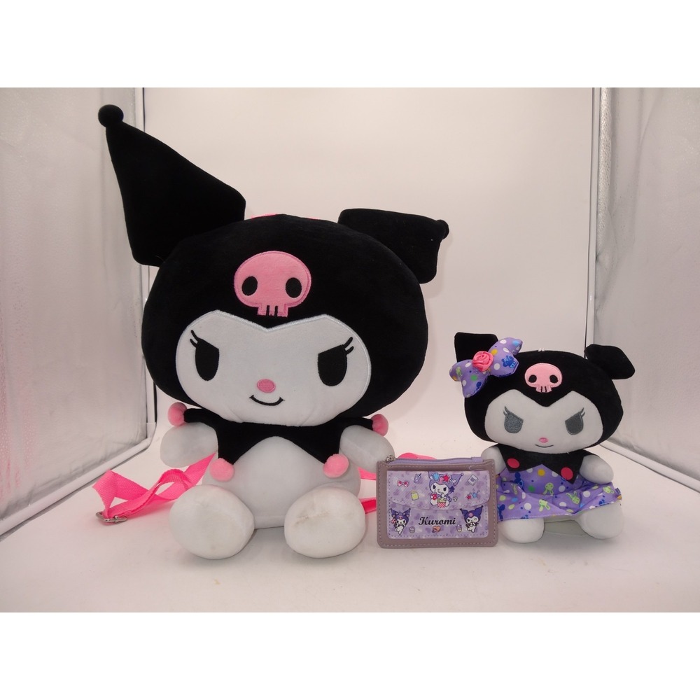 Sanrio KUROMI 14" Plush Backpack HOT TOPIC Bioworld Cute Bag Wallet Kuromi Plush